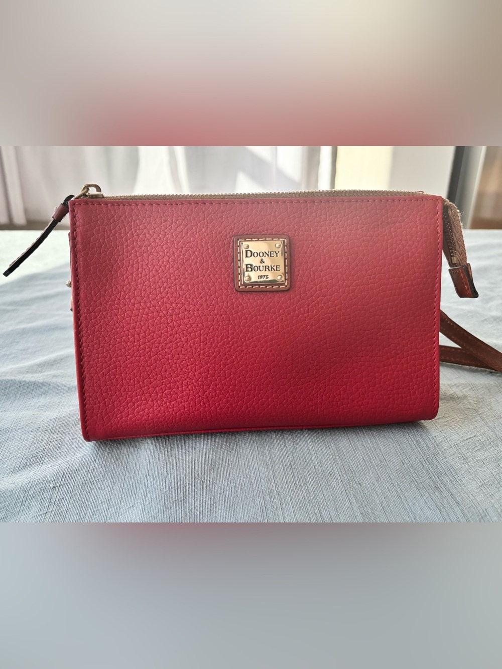 Dooney & Bourke Red Pebbled Leather Clutch and Crossbody with Adjustable Strap
